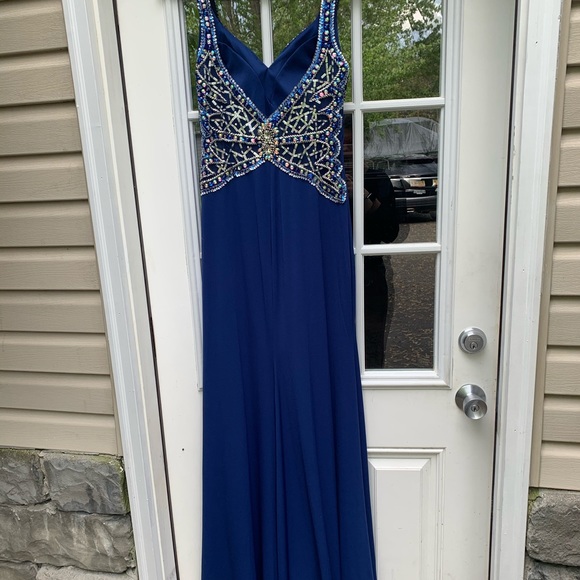 Tony bowls navy blue prom dress with sequins - Picture 2 of 5